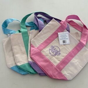 NWT Trader Joe’s Mini Tote Bags - Pastel Blue Pink, Green, Purple Set of Four